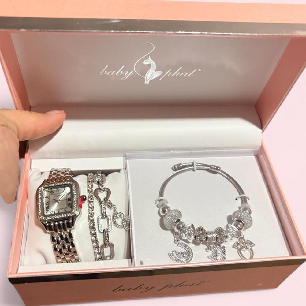 Baby Phat silver-tone jewelry gift set watch charm bracelet mcbling y2k coquette